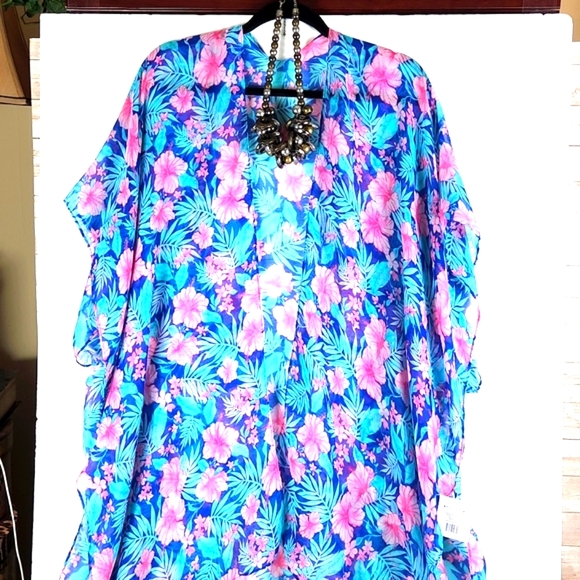 5 Style Other - NWT, Fashion Beach cover up, Blue, Teal, pink floral,